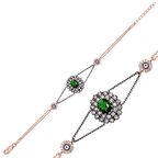 Gümüş Yeşil Taşlı Otantik Kadın Bileklik