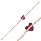 Gümüş Kırmızı Kalp İsimli Kadın Bileklik 