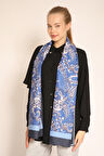 Vintage Esintili Mavi Soft Şal | Badem Desenli Şık ve Zarif Kadın Şal Modeli