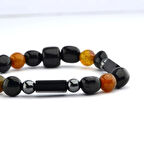 Oltu Taşı Hematit ve 4'lü Kaplan Gözü Kesme Bileklik