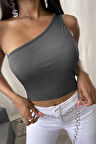 Kadın Koyu Gri Tek Omuz Crop Büstiyer