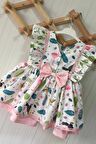 Fırfır Detaylı Flamingo Desenli Kolsuz Kız Çocuk Bebek Elbise