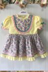 Sarı Pötikare Çiçekli Dantel Detaylı Özel Tasarım Kız Çocuk Bebek Elbise