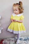 Dantel Detaylı Bebe Yaka Sarı Kız Çocuk Bebek Elbise