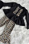 Siyah Leopar Kız Çocuk Bebek Alt Üst Takım