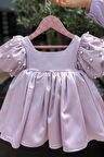 Balon İnci Kol Kız Çocuk Bebek Saten Lila Abiye Gelinlik Elbise