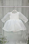 Karolin Kız Çocuk Bebek Romper Gelinlik Abiye Organze Beyaz Elbise 