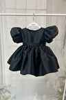 Parlak Mikado Kabarık Kız Çocuk Bebek Siyah Abiye