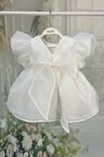 Gelinlik Balon Kol İncili Kız Çocuk Bebek Kırık Beyaz Abiye Elbise 