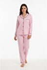 Luxury Soft Pembe Çizgili Uzun Kollu Kadın Pijama Takımı – 3052