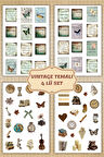 Vintage Temalı 4'Lü Sticker Set/Bullet Journal için Uygun Set/Etiket