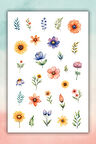 Karışık soft çiçek sticker seti (1 sayfa)