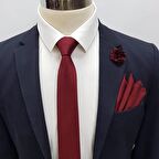 Brianze Bordo Kravat Mendil Yaka Çiçeği Set KMD-4