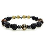  Gümüş Aparatlı Erkek Kaplangözü & Lav taşı & Oniks & Kuvars Doğal Taş Bileklik