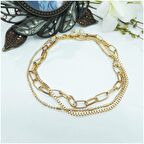 Altın Kaplama Kadın Üç Sıralı Zincir Halhal 