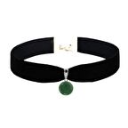 Yeşim Taşı Doğal Taş Kadın Siyah Kadife Choker Kolye