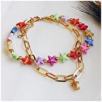 Altın Kaplama Zincir & Kaplumbağa Kadın Yıldız İkili Bileklik & Halhal