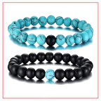 Mat Oniks & Turkuaz Doğal Taş Ikili Kombin Erkek Bileklik