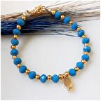 Altın Kaplama &Mavi Renk Kristal Taş & Balık Figürlü Kadın Halhal