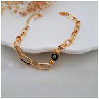 Altın Kaplama Zincir & Nazar Boncuklu Kadın Bileklik & Halhal