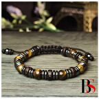 Makrome Örme Kaplangözü & Hindistan Cevizi Kabuğu & Hematit Doğal Taş Erkek Bileklik