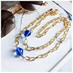 Altın Kaplama Zincir Mavi Kristal Taş Kadın Gözlük Zinciri