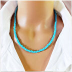 Mavi Renk Kesme Boncuk Kadın Kolye