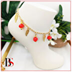 Pembe Akrilik Boncuk - Yaprak - Kadın Halhal