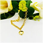 Altın Kaplama Zincir Kalp Objeli Kadın Bileklik