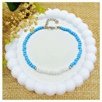 Gümüş Renk Dorika Aparat - Mavi & Beyaz Renk Kum Boncuk Kadın Halhal