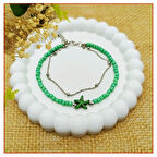 Yeşil Boncuk & Turkuaz Doğal Taş Yıldız Kadın Halhal