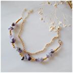 Altın Kaplama İkili & Ametist Doğal Taş Kadın Bileklik