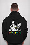 Sevimli Kedi Cute Cat Yes You Evet Sen Sweatshirt Unisex Kapüşonlu Hoodie