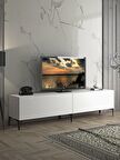 Wood'n Love Vega Premium 200 Cm Geniş Dolaplı Metal Ayaklı Tv Ünitesi - Beyaz / Siyah