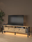 Luce Plus Eko Led Işıklı Dolaplı Metal Ayaklı Minifiksli Tv Ünitesi - Tv Sehpası 160 Cm 