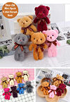 6 Adet Peluş Ayıcık Set Mini Yumoş Çanta Süsü Aksesuarı Anahtarlık Karışık Renk 11 cm