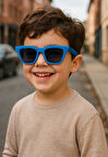 Kids Güneş Gözlüğü Mavi Çekik Çerçeve UV 400 Korumalı CE Belgeli Çocuk Güneş Gözlüğü