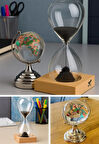Manyetik Kum Saati ve Kristal Cam Dünya Küre Ofis Hediye Seti Dekoratif Ofis Masa Üstü Hediyelik