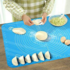 Büyük Boy Silikon Hamur Açma Matı 50x40 Cm Hamur Ölçekli Mavi