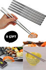 Metal Chopstick 5 Çift  Paslanmaz Çelik Çin Çubuğu Yemek Çubukları 5 Çift 