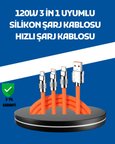 120W Şarj Destekli 3’ü 1 Arada Çoklu Şarj Kablosu – 1.2 Metre