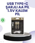 Type-C USB ile Hızlı Şarj Edilebilir AA Kalem Pil | 1.5V Lityum | Çiftli Paket