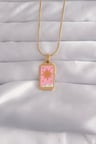 316L Çelik Gold Renk Pembe Mineli Güneş Model Tarot Kolye 5886