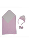 Şapka & Ayakkabılı Kapitone Bebek Battaniyesi - Pembe Puset & Bebek Arabası Örtüsü - %100 Pamuklu