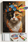 Sayılarla Boyama Seti Numaralı Tuval Fırça Boya Dahil Kasnaklı Set 50x70 Cm - TAÇLI KEDİ
