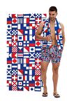 Geometrik Desenli Plaj Havlusu-Çok Renkli-75x150cm