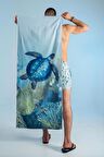 3D Deniz Kaplumbağası Desenli Plaj Havlusu 75x 150cm-Çok Renkli-75x150cm