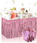 Kendinden Yapışkanlı Rose Gold Metalize Püsküllü Masa Eteği – 75 x 275 cm Parti Süslemesi
