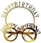 Happy Birthday Yazılı Taç ve Happy Birthday Yazılı Gözlük Seti Altın Renk