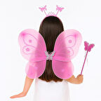 Pembe Kelebek Kız Seti – 50 cm Kelebek Kanadı, Taç ve Asa